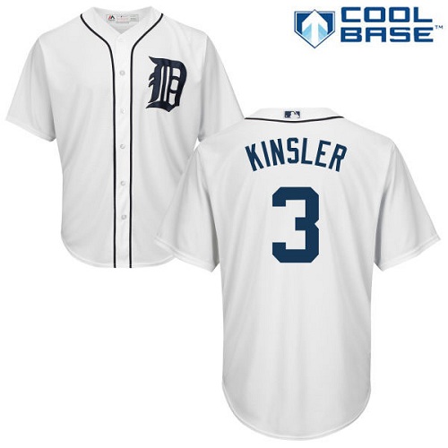 Tigers #3 Ian Kinsler White Cool Base Stitched Youth MLB Jersey - Click Image to Close